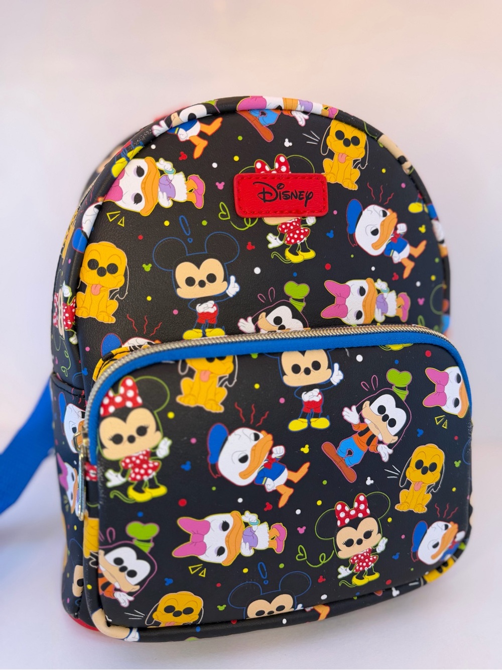 Disney Black Mini Backpack with Colorful Mickey and Friends Character Print